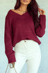 V Neck Drop Shoulder Knitted Sweater